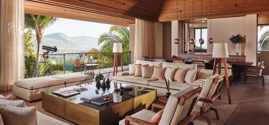 luxury living room furnishings with jungle view