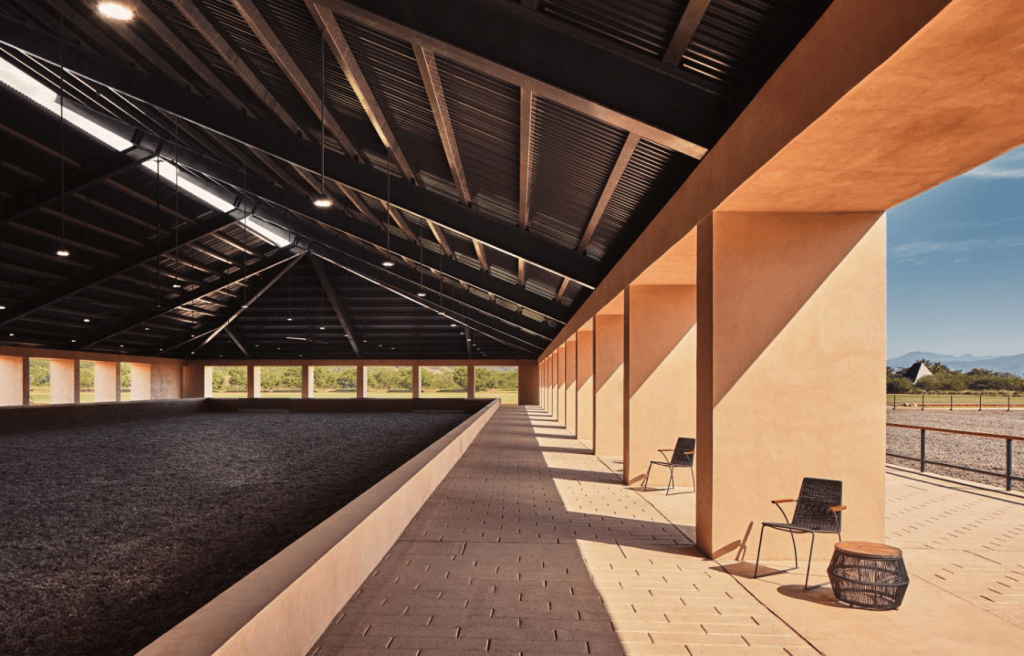 covered arena with sun streaming in